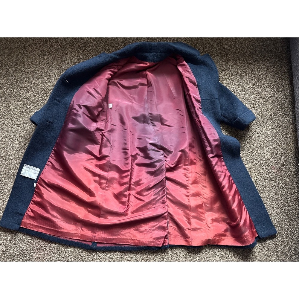 Vintage Double Breasted Navy Blue Forstmann Wool Overcoat Medium Union Made USA - Picture 4 of 12